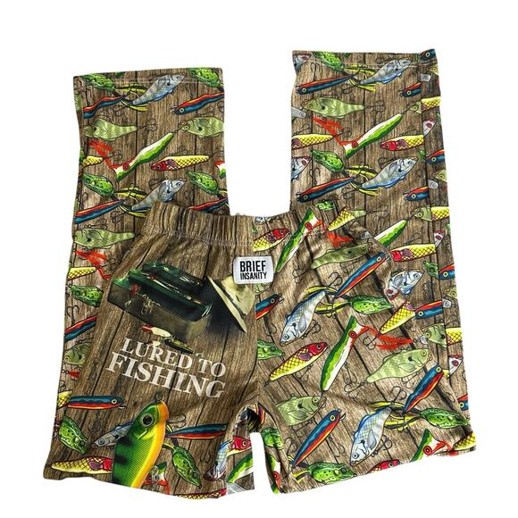 BRIEF INSANITY Lured to Fishing Fish Fun Novelty Sleep Lounge Pants Mens Small - Picture 1 of 10